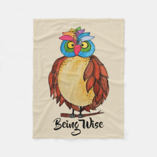 Waterverf Magische Owl met regenboogveren Fleece Deken
