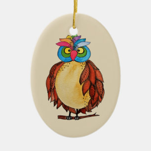 Waterverf Magische Owl met regenboogveren Keramisch Ornament