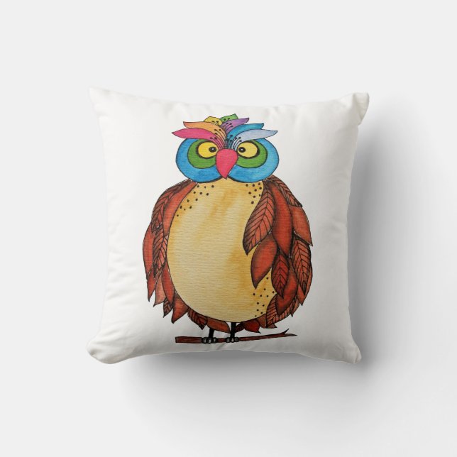 Waterverf Magische Owl met regenboogveren Kussen (Voorkant)