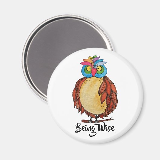 Waterverf Magische Owl met regenboogveren Magneet (Voorkant / Achterkant)