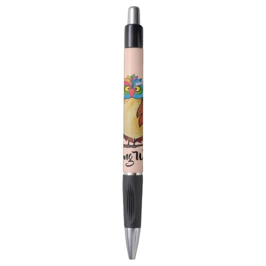 Waterverf Magische Owl met regenboogveren Pen (Voorkant Verticaal)