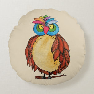 Waterverf Magische Owl met regenboogveren Rond Kussen
