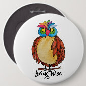 Waterverf Magische Owl met regenboogveren Ronde Button 6,0 Cm (Voorkant /achterkant)