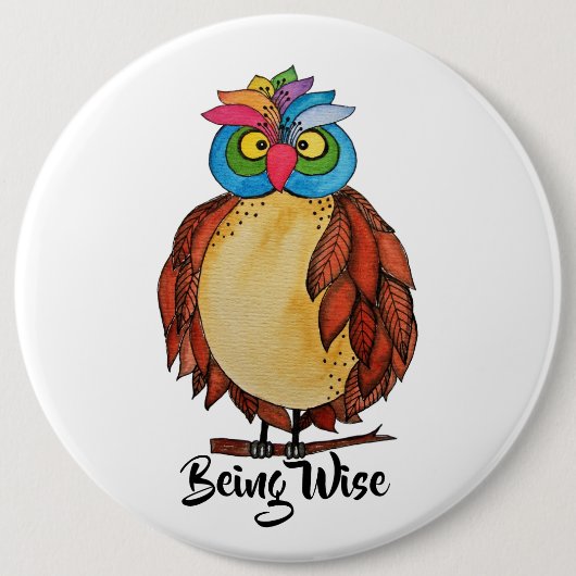 Waterverf Magische Owl met regenboogveren Ronde Button 6,0 Cm (Voorkant)