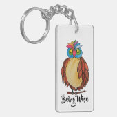 Waterverf Magische Owl met regenboogveren Sleutelhanger (Voorkant Links)