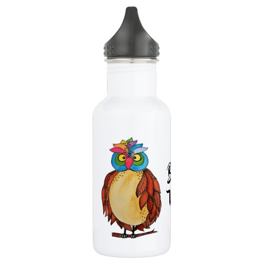 Waterverf Magische Owl met regenboogveren Waterfles (Links)