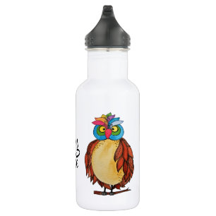 Waterverf Magische Owl met regenboogveren Waterfles