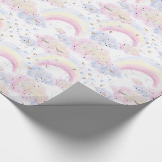 Waterverf Magische regenbogen en wolken Glitter Cadeaupapier (Hoek)