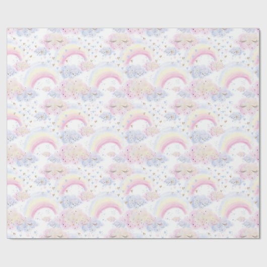 Waterverf Magische regenbogen en wolken Glitter Cadeaupapier (Vlak)