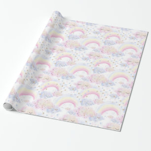 Waterverf Magische regenbogen en wolken Glitter Cadeaupapier
