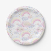 Waterverf Magische regenbogen en wolken Glitter Papieren Bordje (Voorkant)