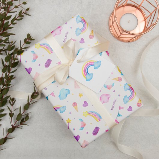 Waterverf Magische Regenboog Eenhoorn Naadloos Inpakpapier Vel