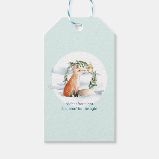 Waterverf magische vos in Winter Wonderland Cadeaulabel (Voorkant)