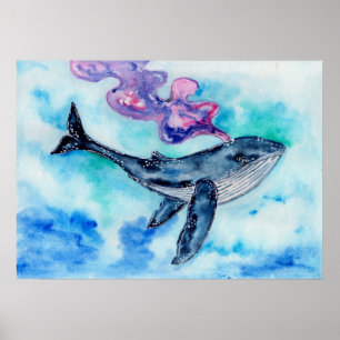 Waterverf magische walvis poster