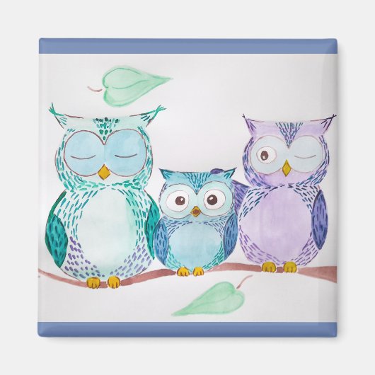Waterverf magneet uilen, schattig interieur (Voorkant)