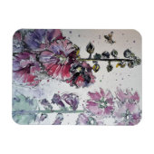 Waterverf Magnet Pink Hollyhock Floral Flowers Magneet (Horizontaal)