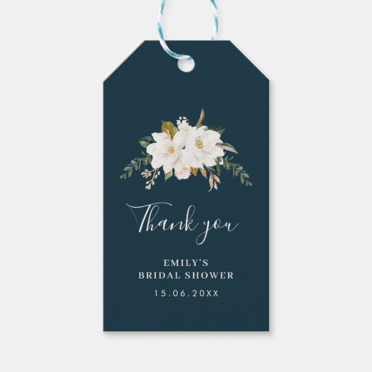 waterverf magnolia blauw bloemig vrijgezellenfeest cadeaulabel (Voorkant)