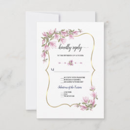 Waterverf Magnolia Bloemen Bloeien Gouden Bruiloft RSVP Kaartje