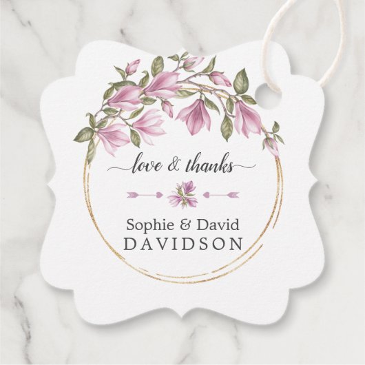 Waterverf Magnolia Bloemen Bloemen Bloemen Gouden  Bedankjes Labels (Achterkant)