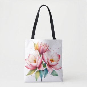 Waterverf Magnolia Bloemen met Zachte Fade Tote Bag
