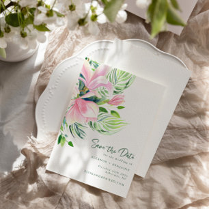 Waterverf Magnolia Bloemen Roze Save The Date Briefkaart