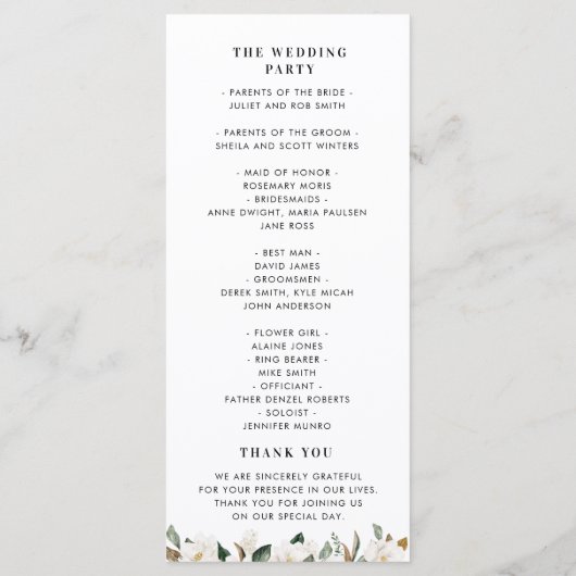 Waterverf Magnolia Bloemen Trouwprogramma Programmakaart (Achterkant)