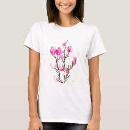 Waterverf Magnolia Bloemige Moeder Elegante Roze T-shirt