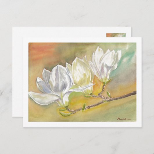 Waterverf Magnolia Blooming door E. Mashkina Briefkaart (Voorkant / Achterkant)
