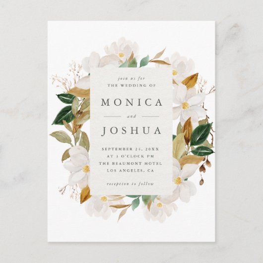 Waterverf Magnolia Blooms & Greenery Wedding Uitnodiging Briefkaart (Voorkant)