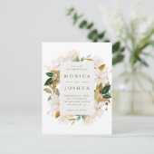 Waterverf Magnolia Blooms & Greenery Wedding Uitnodiging Briefkaart (Staand voorkant)