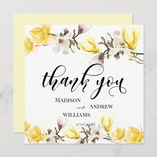 Waterverf Magnolia Blossom Calligrafie Hartelijk d Bedankkaart (Voorkant / Achterkant)