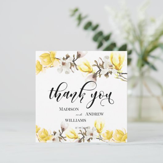 Waterverf Magnolia Blossom Calligrafie Hartelijk d Bedankkaart (Staand voorkant)