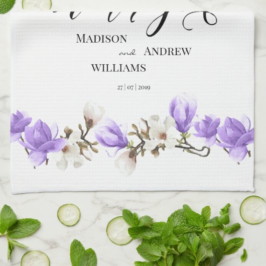 Waterverf Magnolia Blossom Calligrafie Hartelijk d Theedoek (Gevouwen)