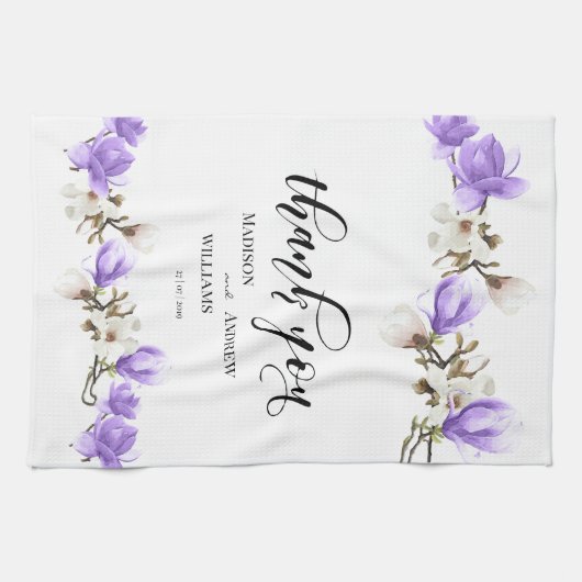 Waterverf Magnolia Blossom Calligrafie Hartelijk d Theedoek (Horizontaal)