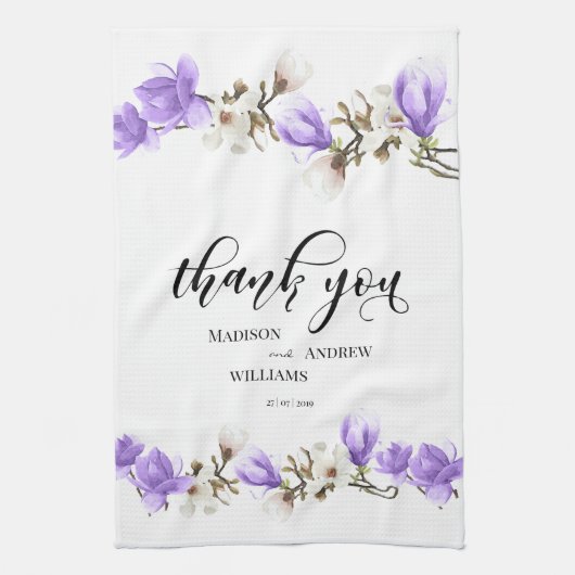 Waterverf Magnolia Blossom Calligrafie Hartelijk d Theedoek (Verticaal)