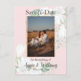 Waterverf Magnolia Blush Bewaar de datum Foto Briefkaart