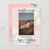 Waterverf Magnolia Blush Bewaar de datum Foto Briefkaart (Voorkant / Achterkant)