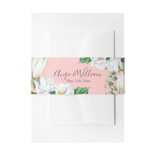 Waterverf Magnolia Blush Bruiloft Uitnodigingen Wikkel (Voorkant Voorbeeld)