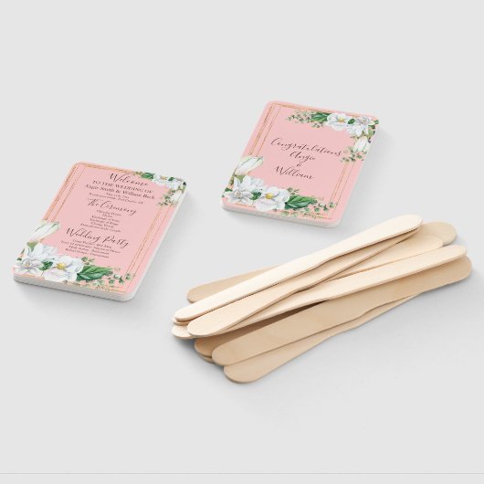 Waterverf Magnolia Blush huwelijksprogramma Handwaaier (Niet-gemonteerd)