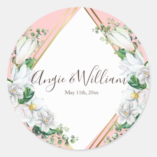 Waterverf Magnolia Blush Ronde Sticker (Voorkant)