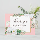 Waterverf Magnolia Blush Trouw Dank Je Bedankkaart (Staand voorkant)