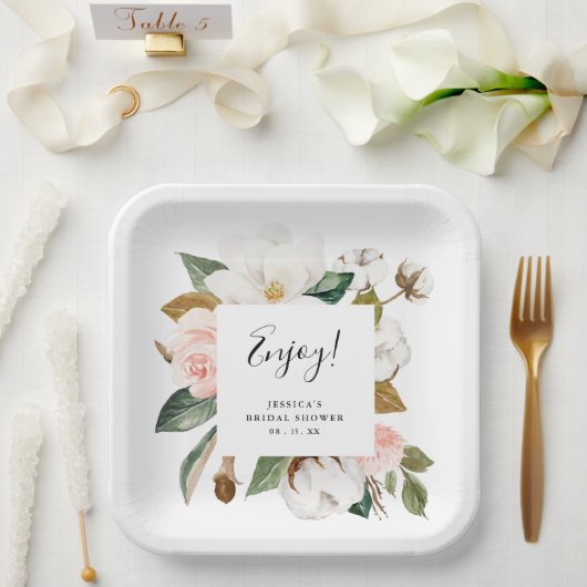 Waterverf Magnolia & Blush Vrijgezellenfeest Papieren Bordje (Huwelijk)
