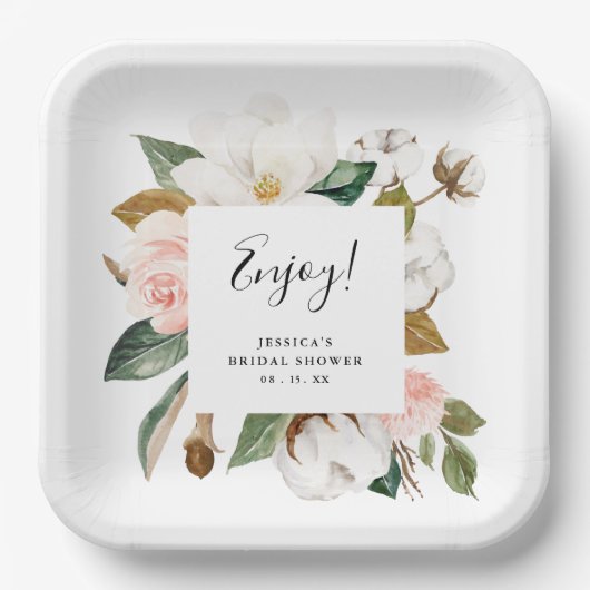Waterverf Magnolia & Blush Vrijgezellenfeest Papieren Bordje (Voorkant)