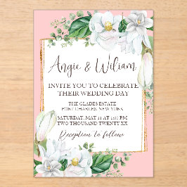 Waterverf Magnolia Blush Wedding Acryl Uitnodigingen