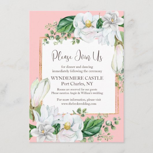 Waterverf Magnolia Blush Wedding Informatiekaartje (Voorkant)
