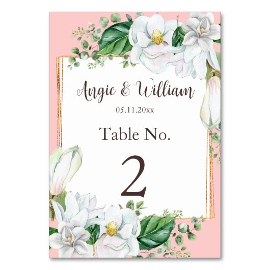 Waterverf Magnolia Blush Wedding Kaart (Voorkant)