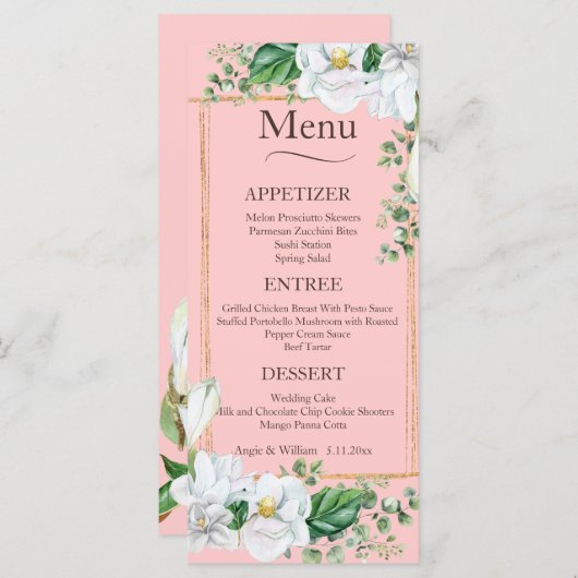 Waterverf Magnolia Blush Wedding Menu (Voorkant / Achterkant)