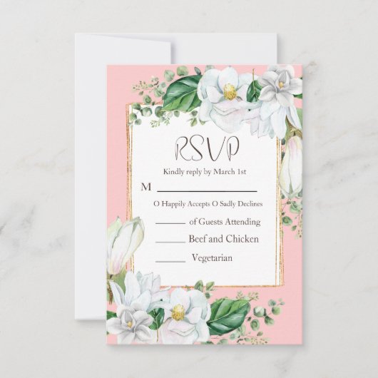 Waterverf Magnolia Blush Wedding RSVP Kaartje (Voorkant)