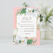Waterverf Magnolia Blush Wedding RSVP Kaartje (Staand voorkant)