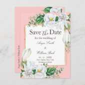Waterverf Magnolia Blush Wedding Save the Date Briefkaart (Voorkant / Achterkant)